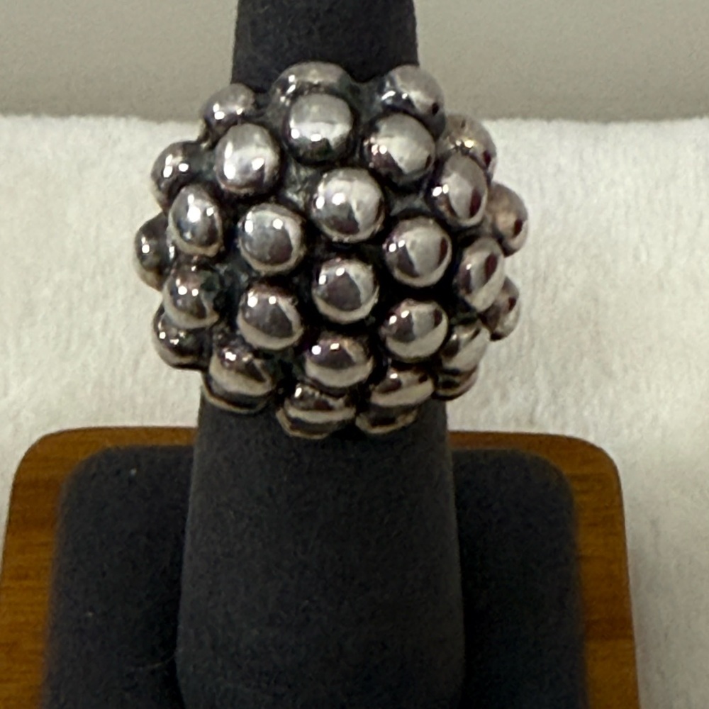 925 Sterling Silver Beaded Cluster Dome Bubble Ring - Size 5